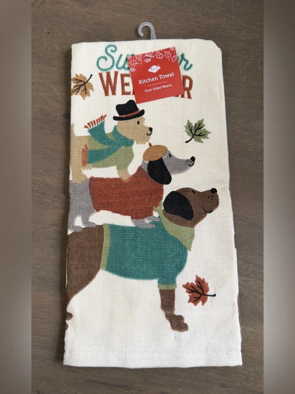 NWT Sweater Weather Dog Kitchen Towel - Autumn Dogs Design